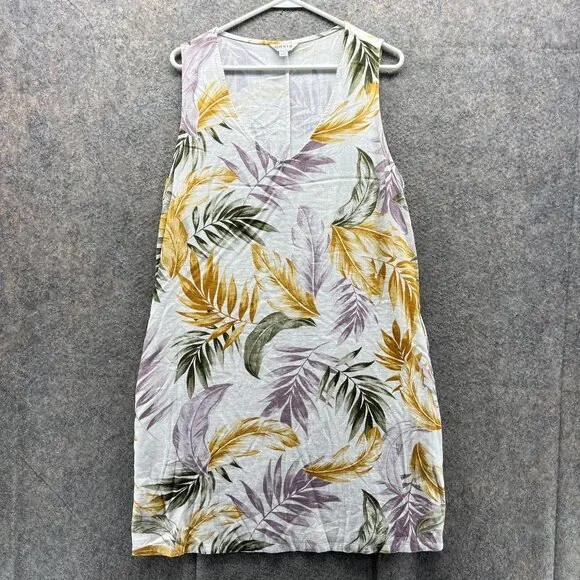 Orvis Dress Women Large Ladies White Yellow Floral V Neck Rayon Viscosa  Pencil